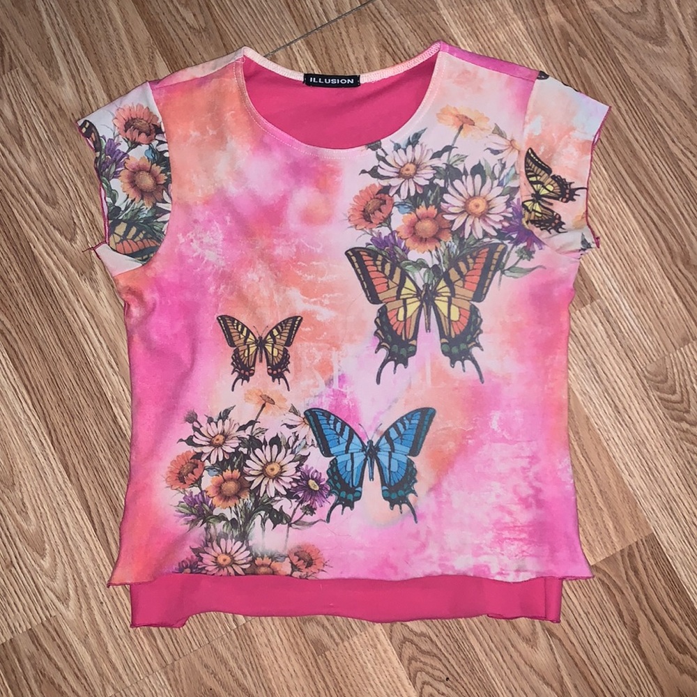 Pink 2 layer butterfly top